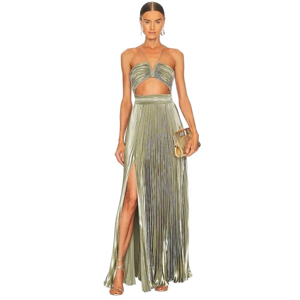 AIIFOS Glida Cut Out Maxi Gown Metallic Gunmetal Green Gown - Size 6